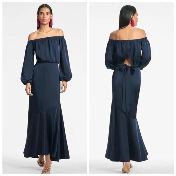 Sachin & Babi Kai Satin Crepe Mermaid Dress Off Shoulder Navy Blue Sz 2 NEW - Picture 3 of 14